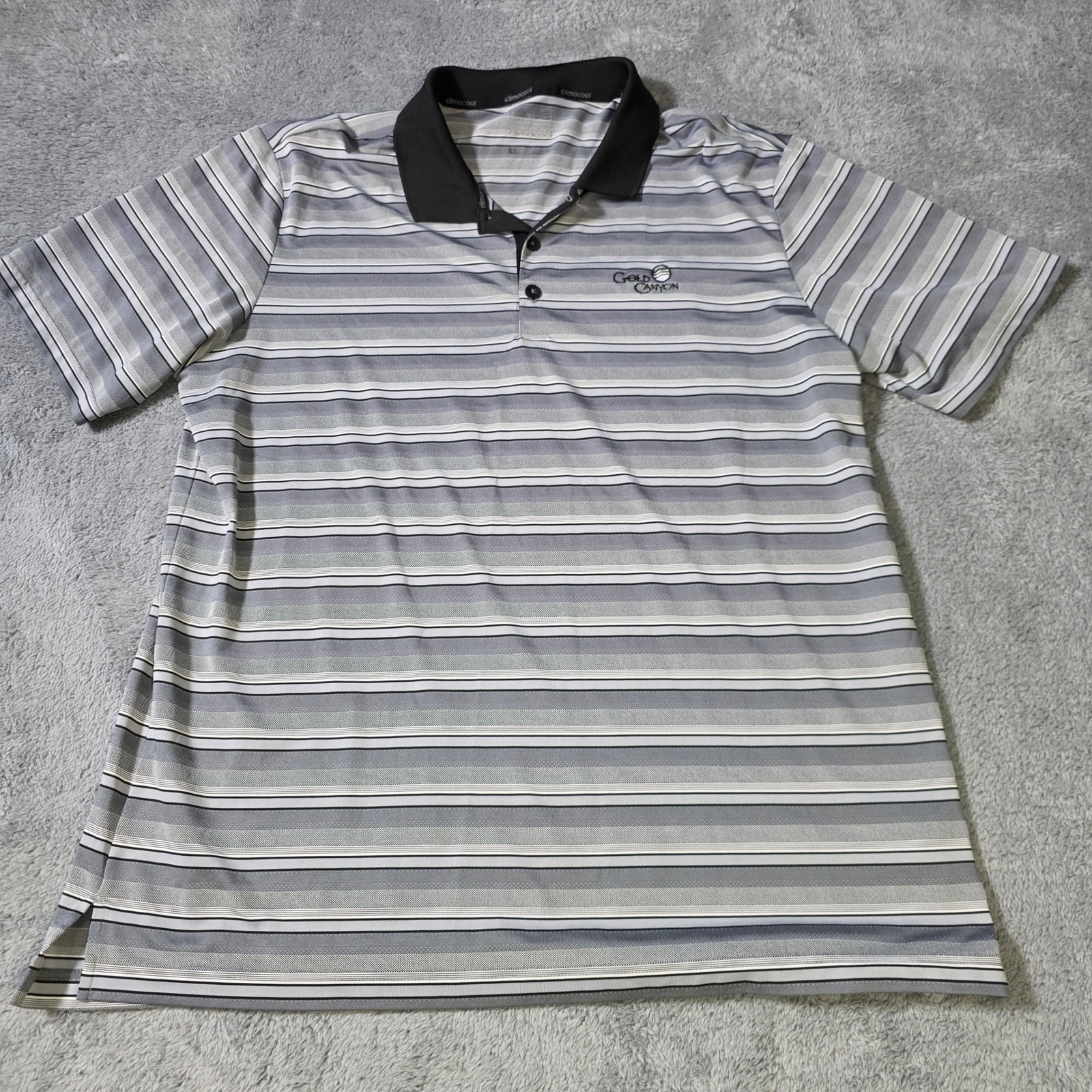 Adidas Mens Xl Polo Shirt Grey Striped Climacool Gold Canyon Golf Short Sleeve